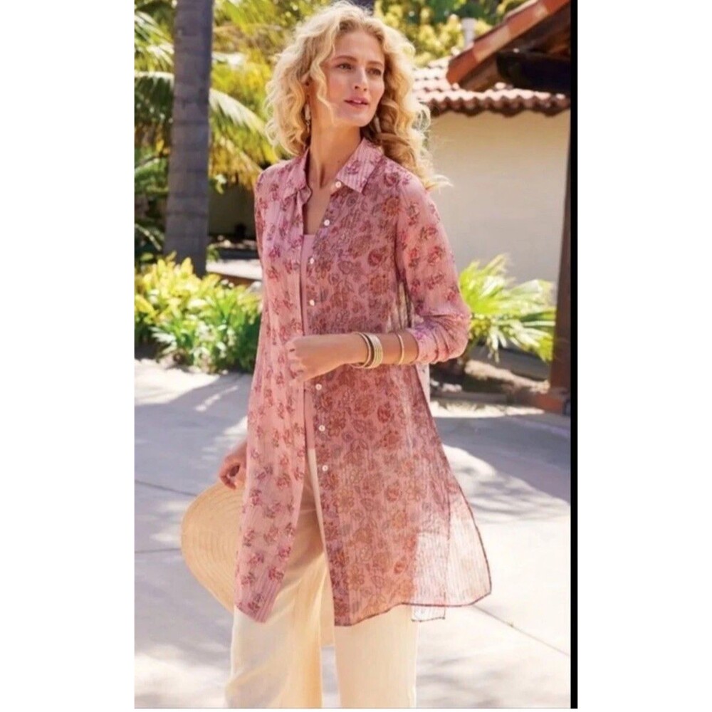 SOFT surroundings aura shirt SF PNK JACOBEAN SZ L(14/16) NWT